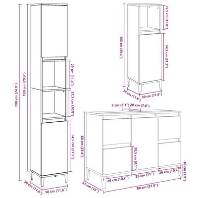 Grey 3 Piece Bathroom Furniture Set