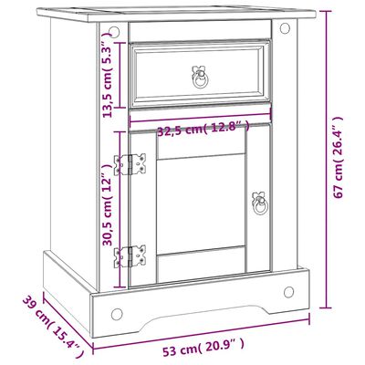 Corona Mexican Pine Bedside Table Grey
