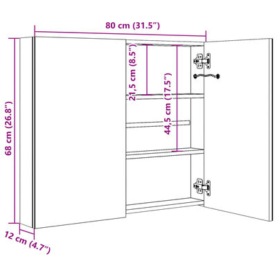 LED Bathroom Mirror Cabinet 80x12.2x68
