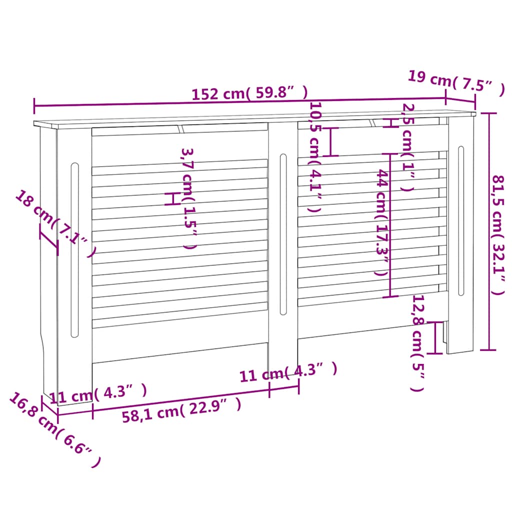 Radiator Cover White 152x19x81.5cm