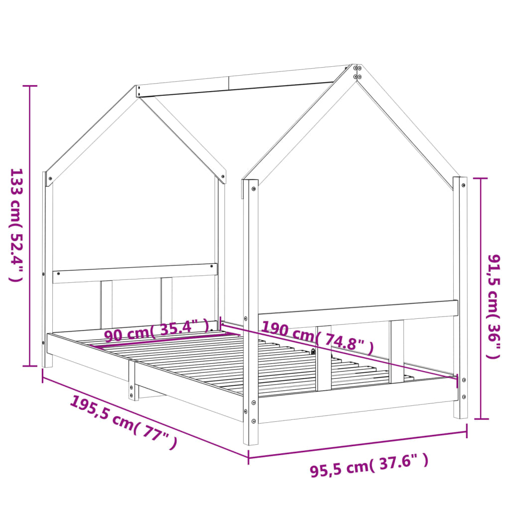 Kids Bed Frame 90x190 cm Solid Pine